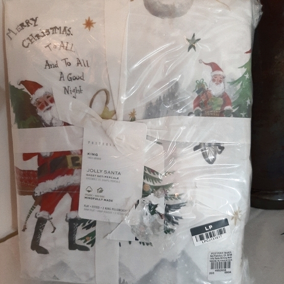 Pottery Barn Jolly Santa KING Cotton Percale Sheet Set - Picture 8 of 12